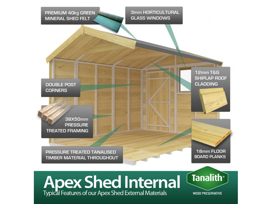 5ft x 17ft Apex Shed