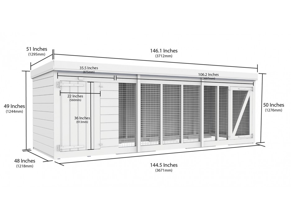 12ft x 4ft Dog Kennel and Run