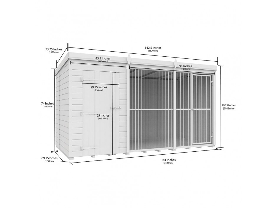 12ft X 6ft Dog Kennel and Run Full Height with Bars