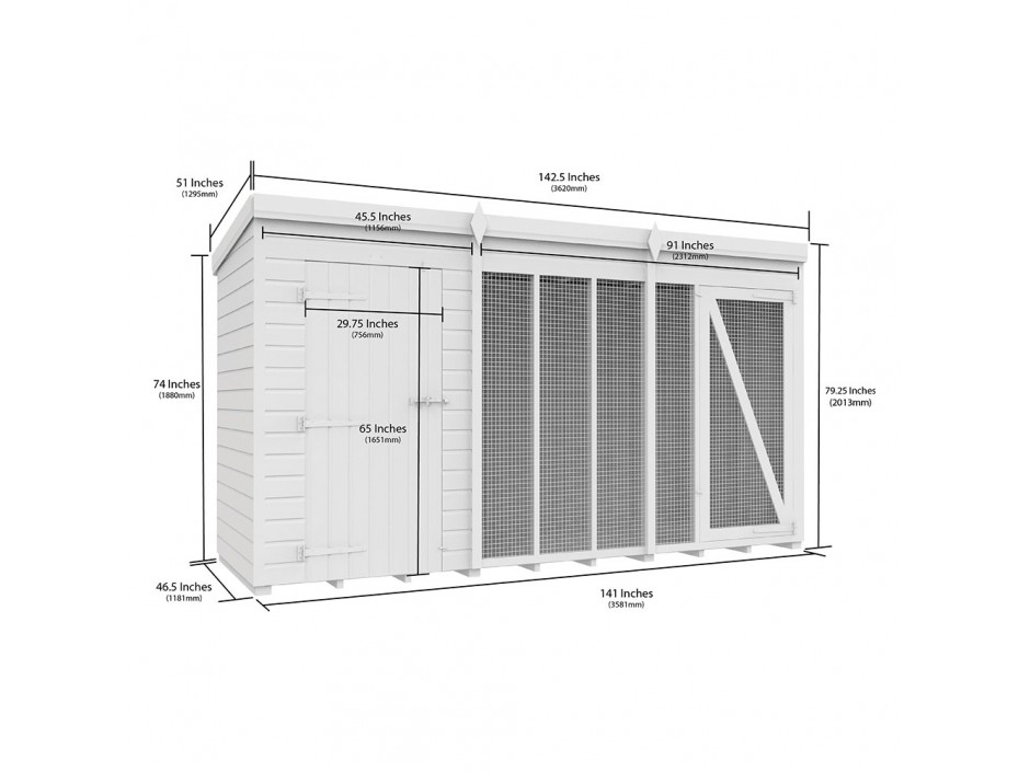 12ft X 4ft Dog Kennel and Run Full Height