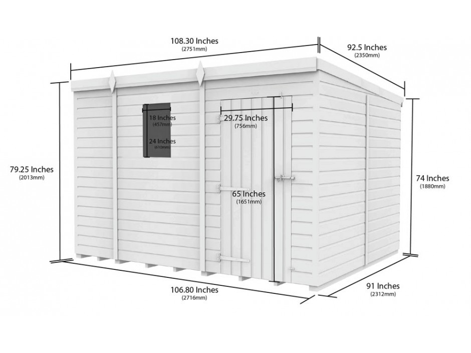 9ft x 8ft Pent Shed