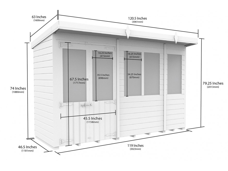 10ft x 4ft Pent Summer House