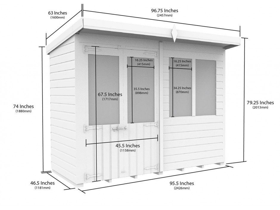 8ft x 4ft Pent Summer House