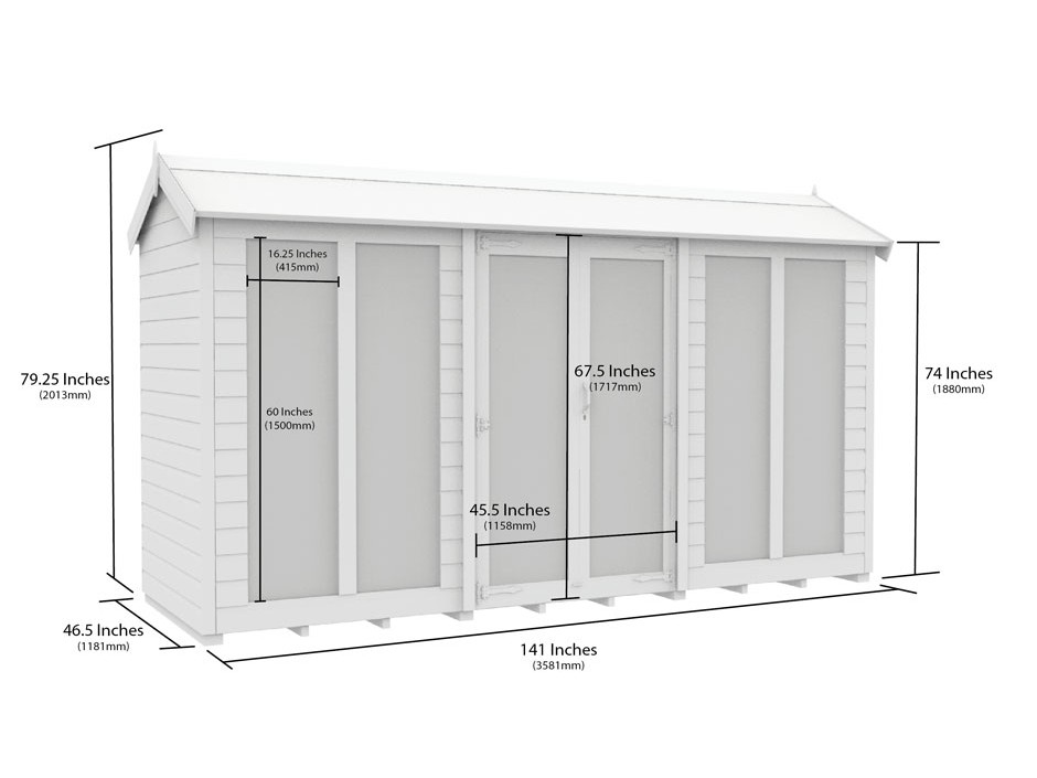 4ft x 12ft Apex Summer House (Full Height Window)