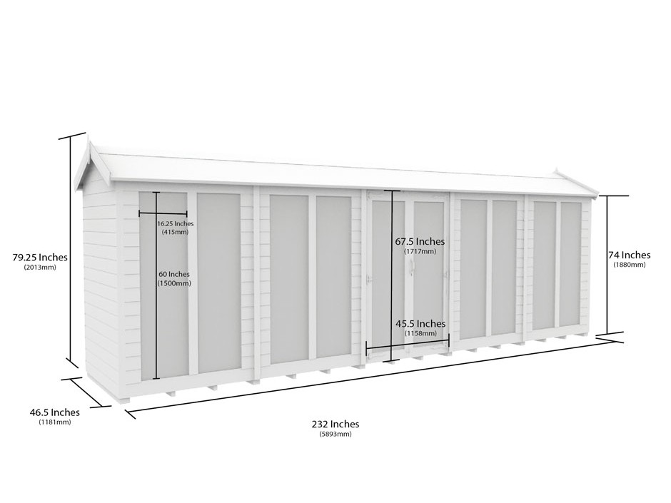 4ft x 20ft Apex Summer House (Full Height Window)