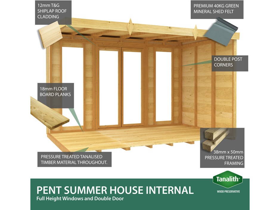 4ft x 10ft Apex Summer House (Full Height Window)