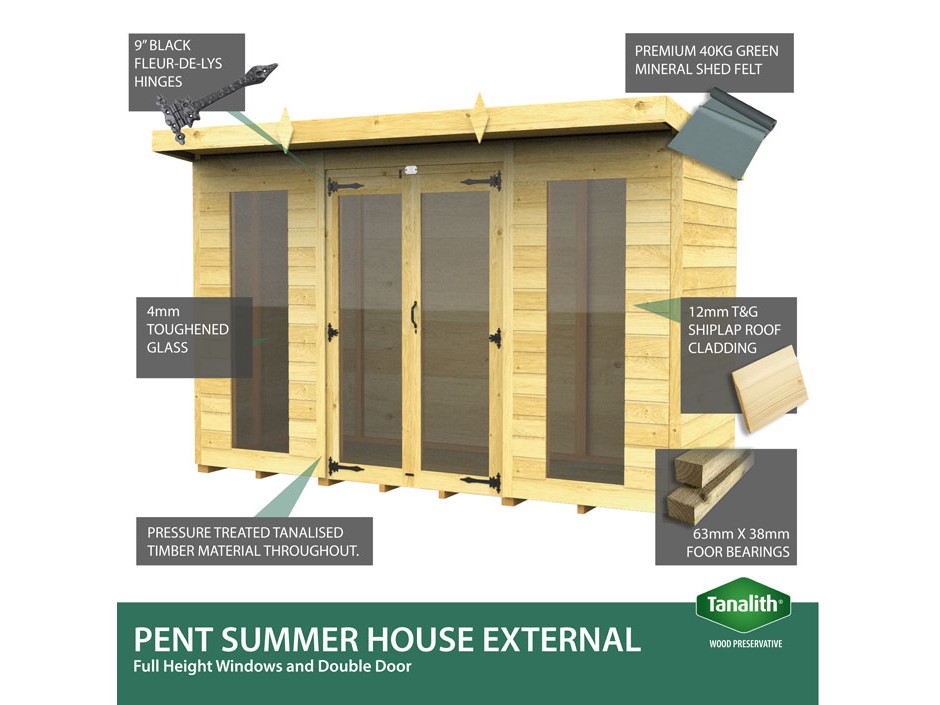 5ft x 10ft Apex Summer House (Full Height Window)