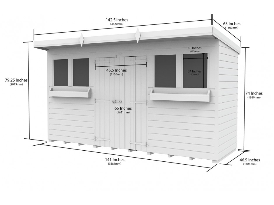 12ft x 4ft Pent Summer Shed