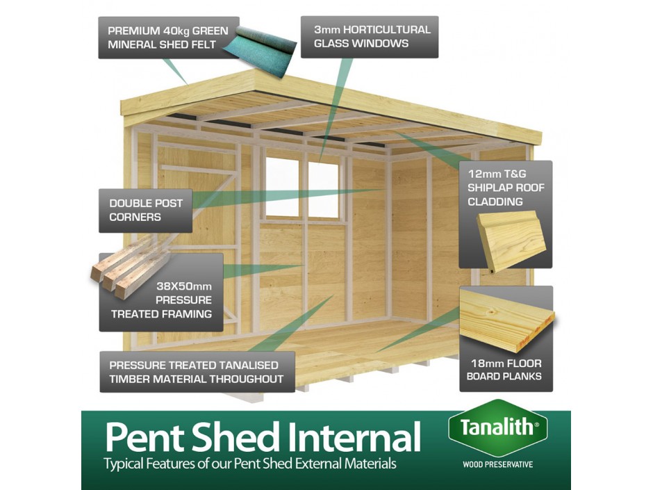 14ft x 4ft Pent Summer Shed